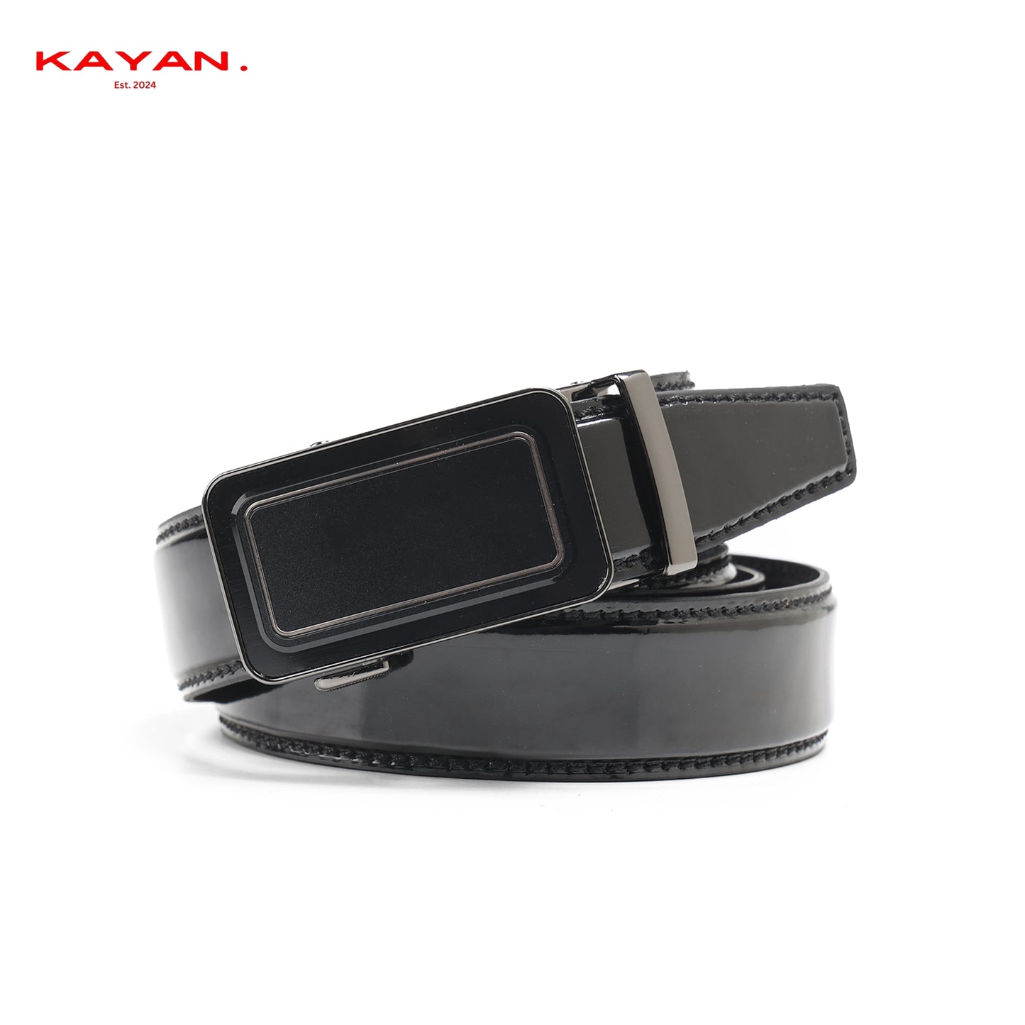 Men's Elegant Black Varnee Leather Belt with Sleek Automatic Buckle