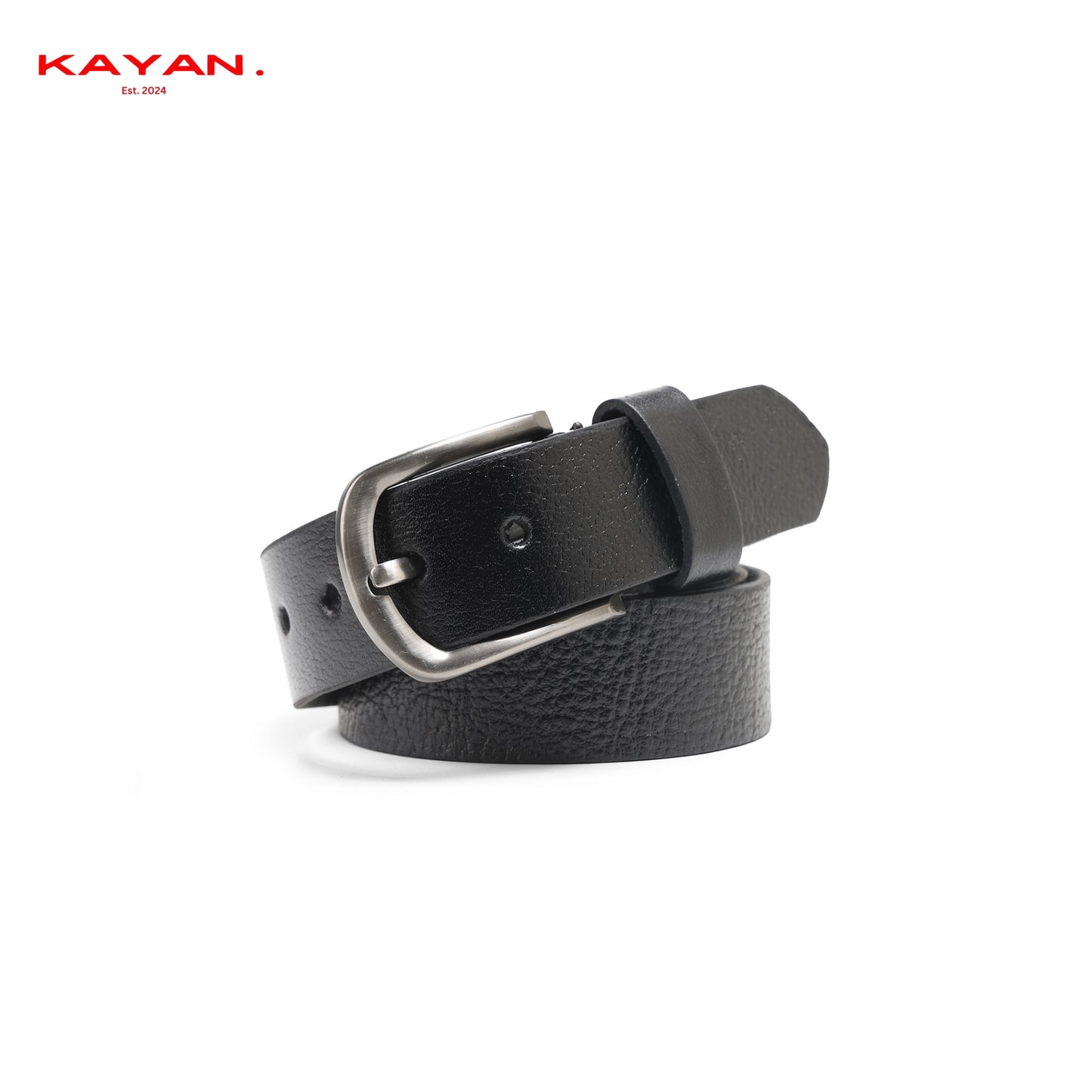 Men's Elegant Black Leather Belt with Classic Metal Buckle