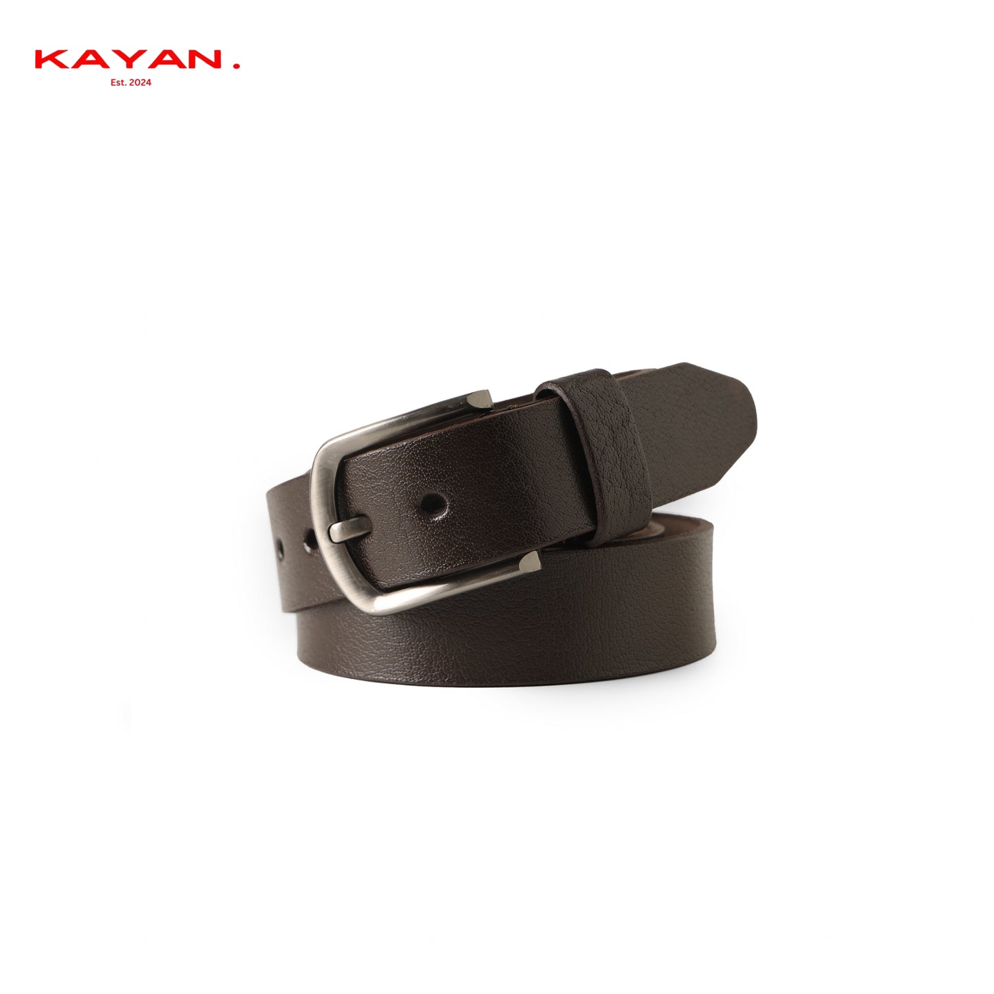 Men's Elegant Brown Leather Belt with Classic Metal Buckle